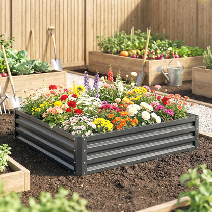 432L Square Raised Garden Bed Box Steel Frame for Vegetables, Flowers and Herbs, 120 x 120 x 30cm, Light Grey