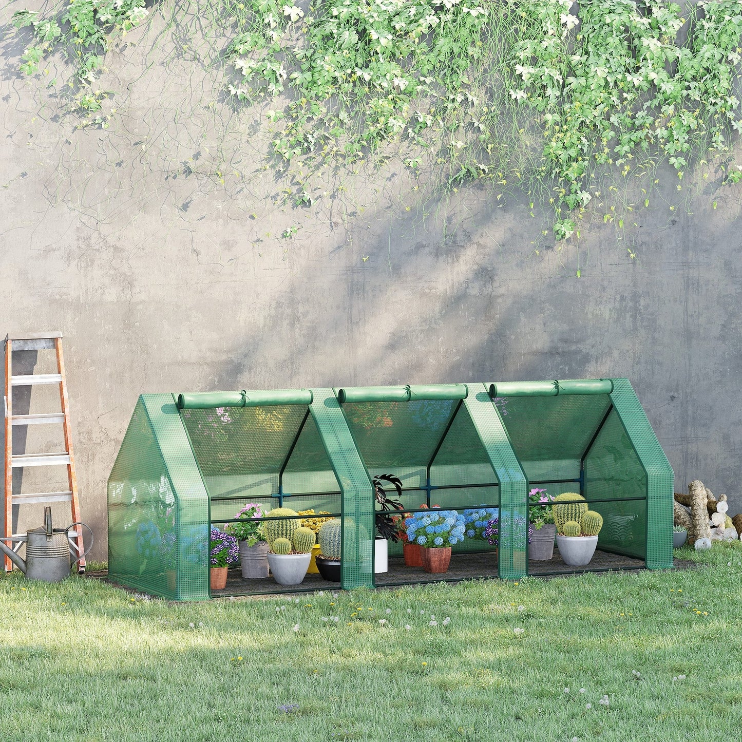 Mini Small Greenhouse with Steel Frame & PE Cover & Zipped Window Poly tunnel Steeple for Plants Vegetables