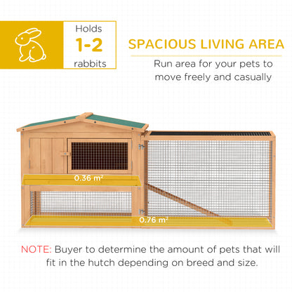 Wooden Rabbit Hutch Guinea Pig hutch House 2 Tier with Rabbit Run for Outdoor Garden Backyard, 85 x 24 x 57cm