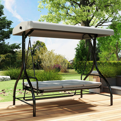 3 Seater Canopy Swing Chair, 2 in 1 Garden Swing Seat Bed, with Adjustable Canopy and Metal Frame, Light Grey