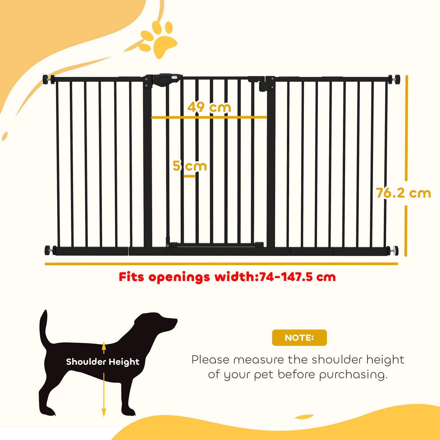 Adjustable Safety Gate w/ Three Extensions, Four Adjustable Screws, Black