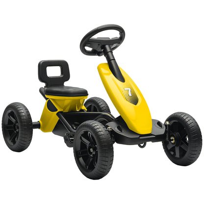 Pedal Go Kart for Kids 2-5 Years, with Silent EVA Wheels, Metal Frame, Yellow