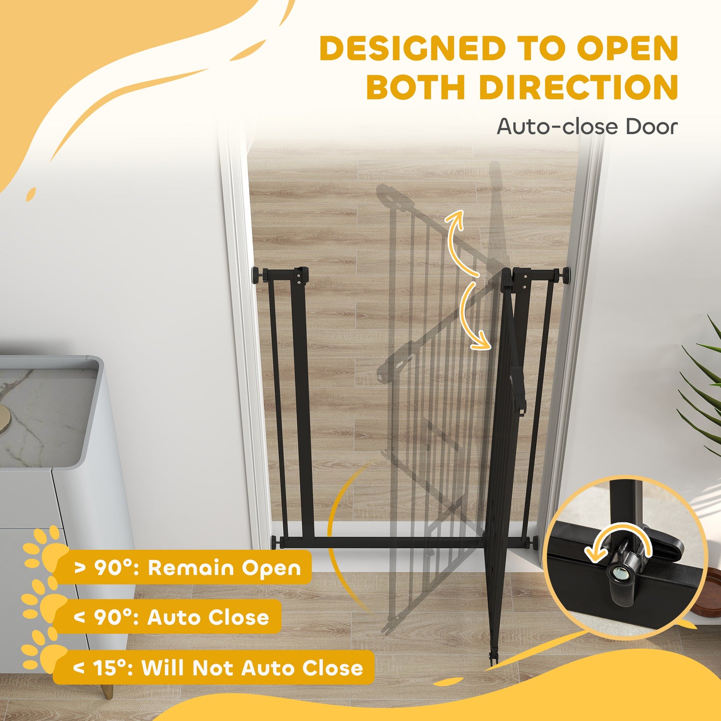 Extra Tall Pet Gate, Indoor Dog Safety Gate, with Cat Flap, Auto Close, 74-80cm Wide - Black