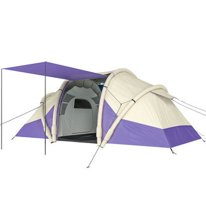 Inflatable Tent 2 Bedroom Tunnel Design Windproof Air Tent with Carry Bag for 4 Person