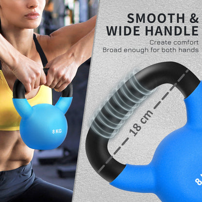 Kettlebell, 8kg Kettle Bell with Non-Slip Handle for Home Gym Weight Lifting and Strength Training, Blue