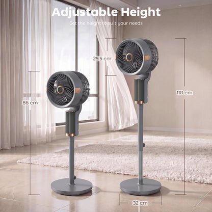 20 dB Silent Standing Fan for Bedroom, 44" Pedestal Fan with 90° Oscillating, 8 Speeds and LED Light, Grey