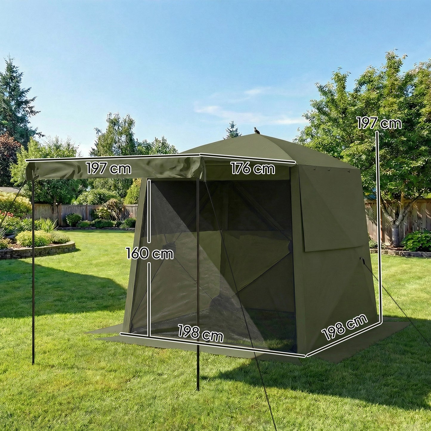 Pop Up Gazebo Waterproof Instant Shelter with Awning Mesh Windows for Camping Patio 2 x 2 m, Army Green