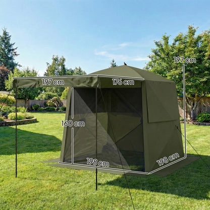 Pop Up Gazebo Waterproof Instant Shelter with Awning Mesh Windows for Camping Patio 2 x 2 m, Army Green