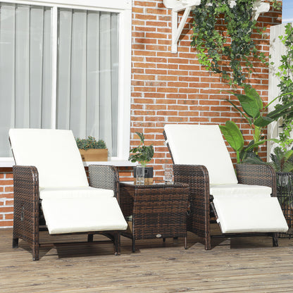 3 Pieces Rattan Bistro Set Balcony Furniture with Cushions, Storage Function - Cream White