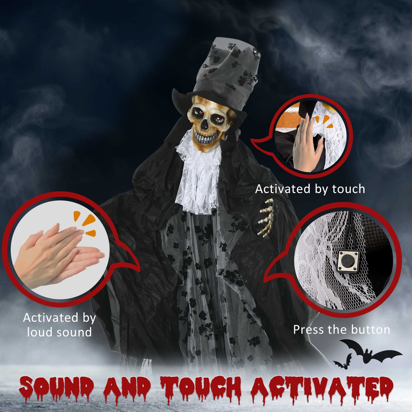 189cm Life Size Outdoor Halloween Decorations Ghost Bridegroom, Animated Prop Animatronic Decor