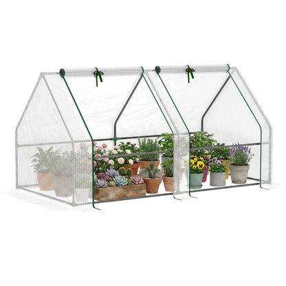 Mini Small Greenhouse with Steel Frame & PE Cover & Zipped Window Poly tunnel Steeple for Plants Vegetables