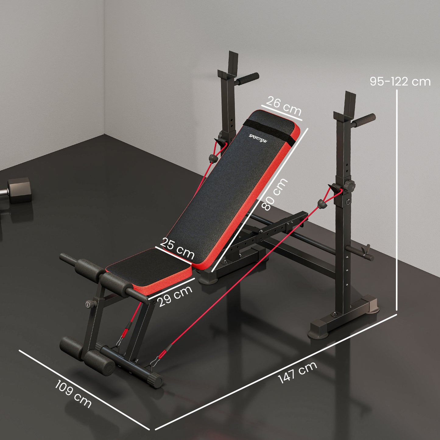 Adjustable Weight Bench with Squat Rack and Dip Stand
