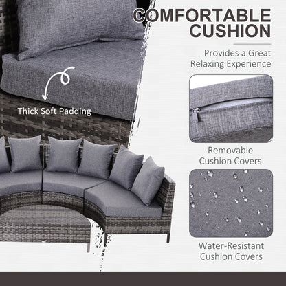 5 Pieces Rattan Garden Furniture Set, 4 Seater Half-Round Garden Sofa Set with Thickened Cushions