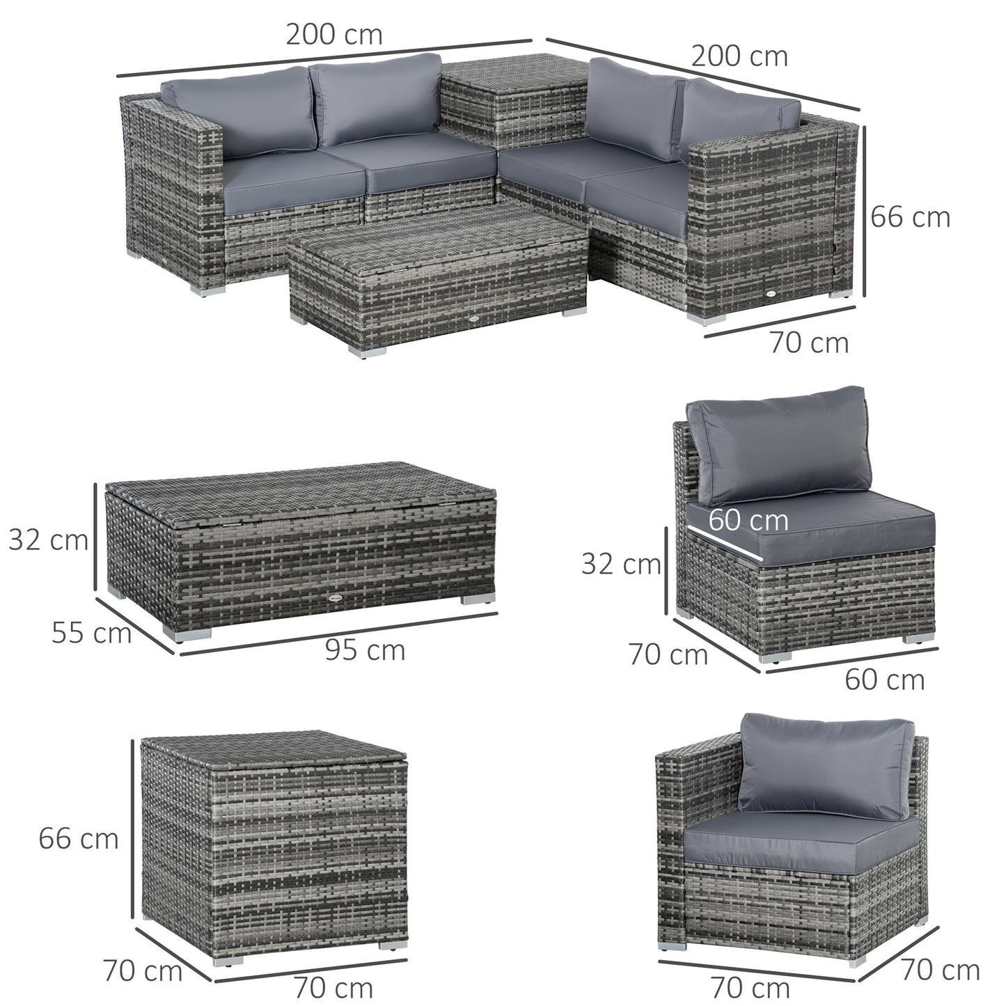 6PC Rattan Corner Sofa Set Wicker 4 Seater Garden Storage Coffee Table Conversation Ottoman Outdoor Weave Furniture w/ Cushio
