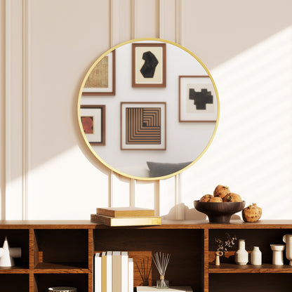 61cm Decorative Wall Mirror for Bedroom Living Room, Modern Round Bathroom Mirror for Home Decor, Gold Tone