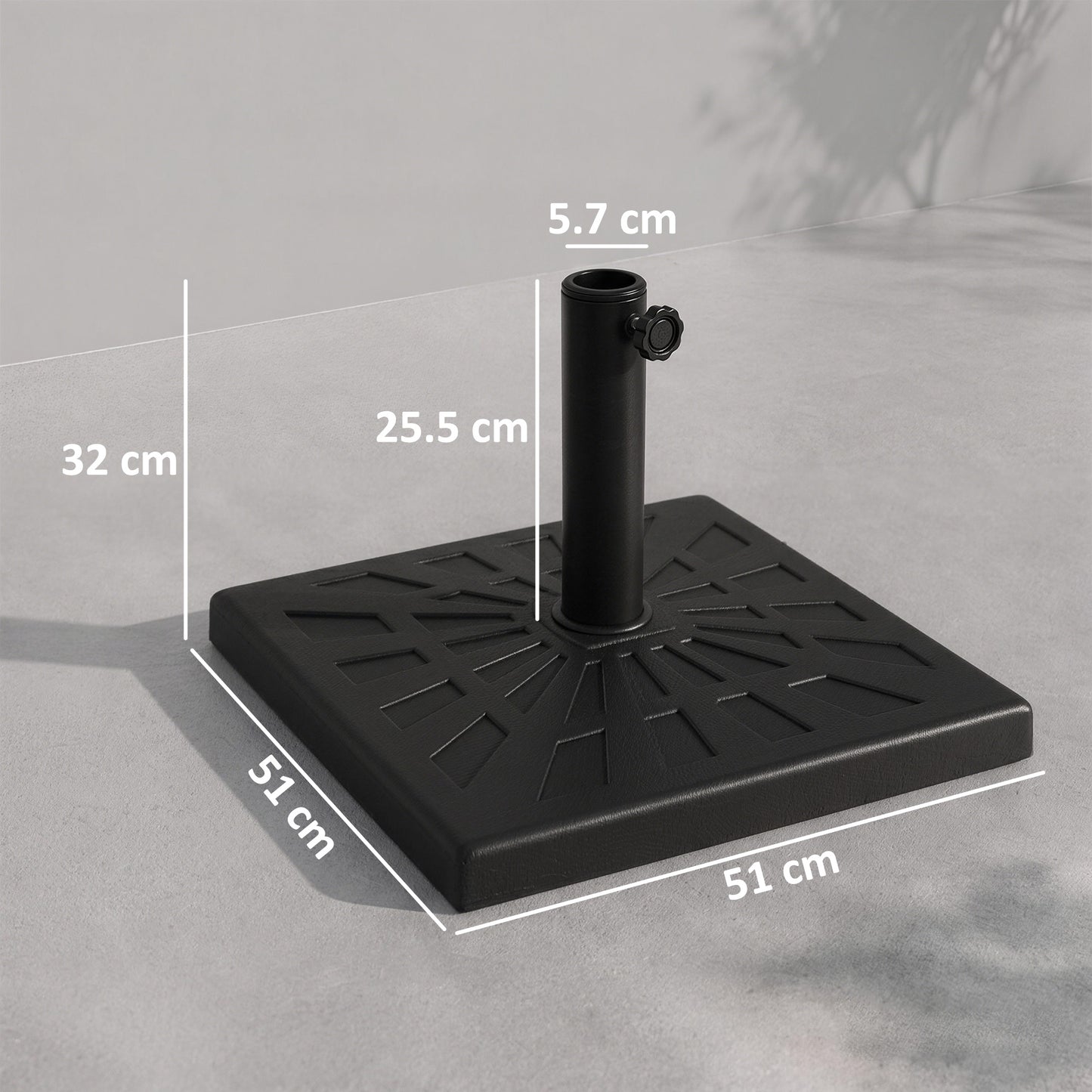 19kg Resin Garden Parasol Base Holder, Square Outdoor Market Umbrella Stand Weight for Poles of Φ32mm, Φ38mm, and Φ48mm