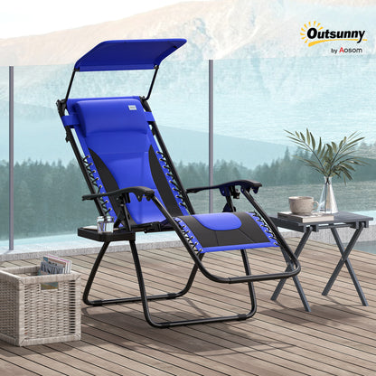 Zero Gravity Lounger Chair, Folding Reclining Patio Chair with Shade Cover, Padded Seat, Cup Holder