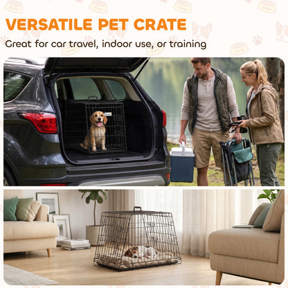 30"(76 cm) Car Dog Crate Collapsible Slanted Travel Small Dog Cage with Tray & Handle 76L x 48W x 53H cm