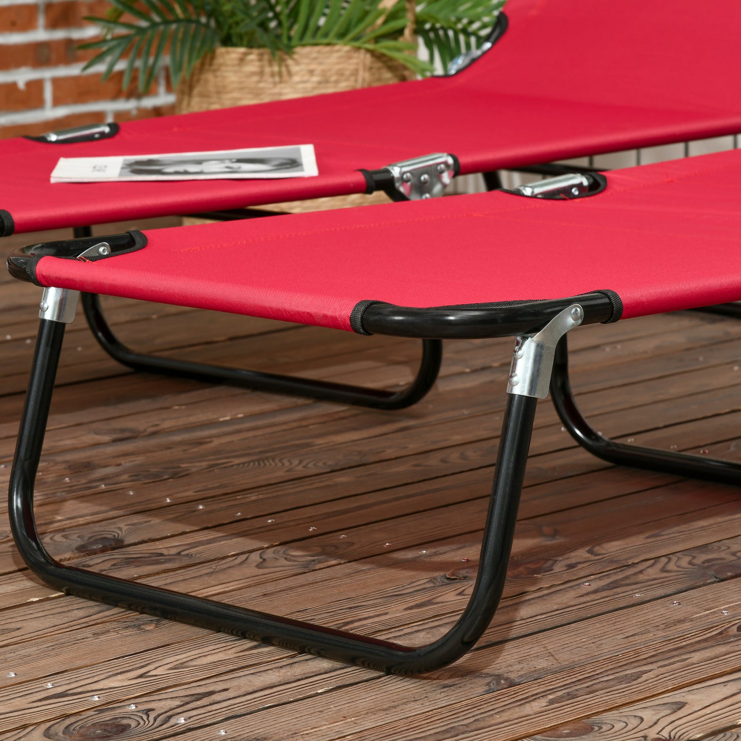 Set of Two Folding Sun Loungers - Red