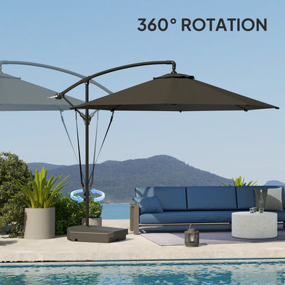 3(m) Garden Cantilever Parasol with Fillable Base up to 90kg, Wind Protection Strap, Cover
