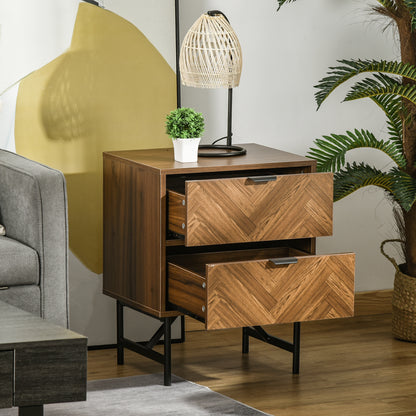 Bedside Table with Two Drawers, Side Cabinet Storage Unit with Metal Handles, Organisation Furniture for Living Room