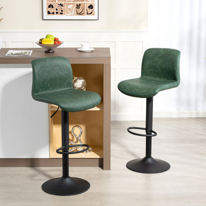 Bar Stools Set of 2, PU Leather Barstools with Backrest and Footrest for Kitchen, Counter, Breakfast Bar, Green