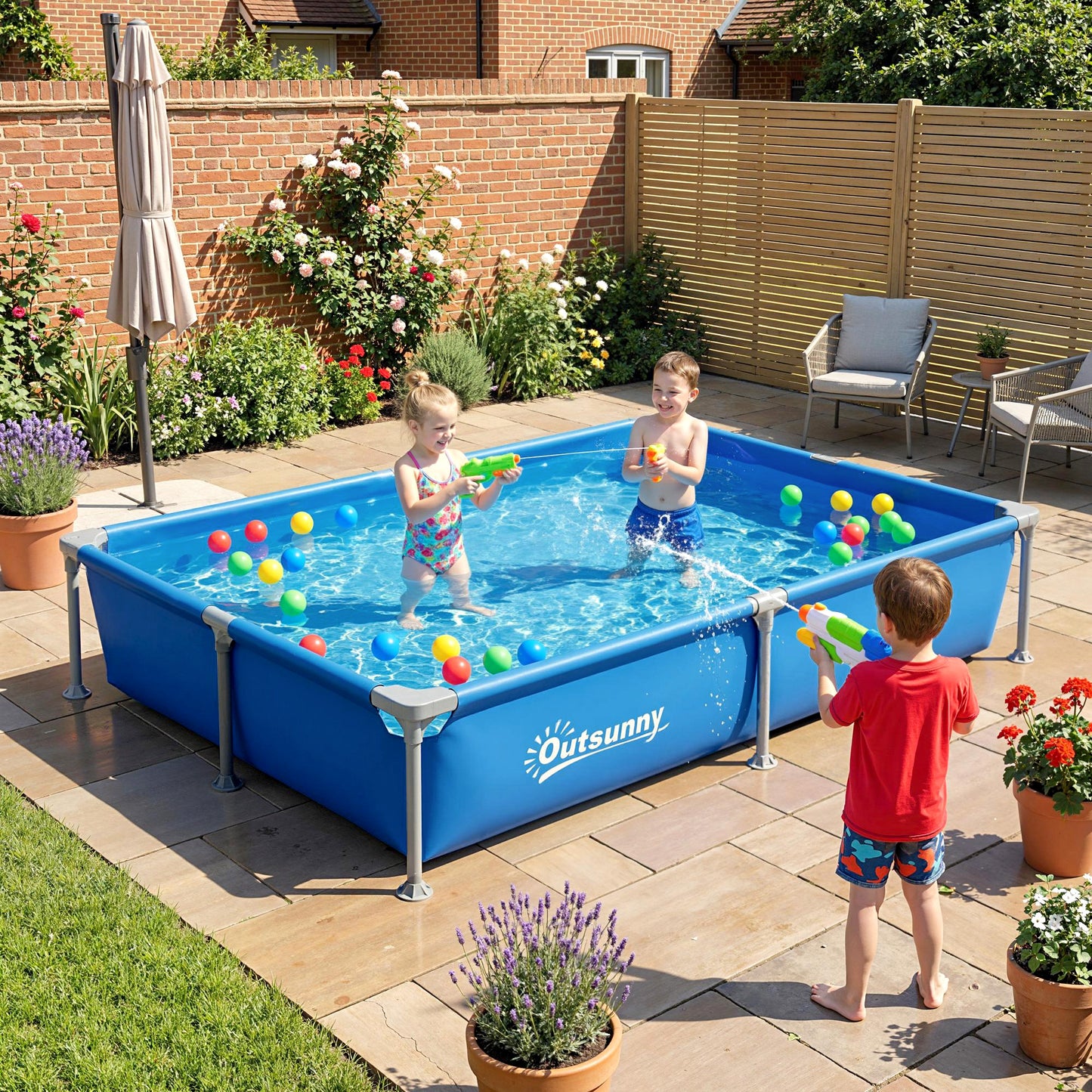 Metal Frame Swimming Pool, Rectangular Above Ground Frame Pool with Repair Patch, 229 x 160 x 43 cm, Blue