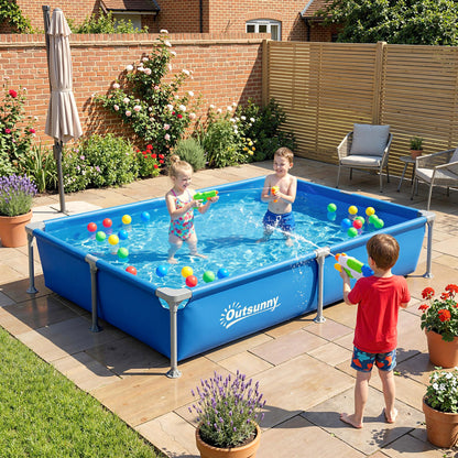 Metal Frame Swimming Pool, Rectangular Above Ground Frame Pool with Repair Patch, 229 x 160 x 43 cm, Blue