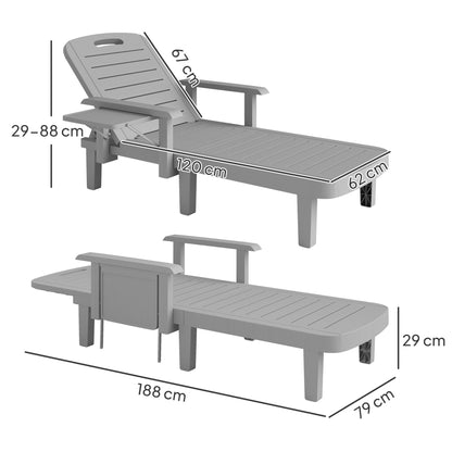 Set of 2 Reclining Sun Loungers, 5 Positions Adjustable Outdoor Chaise Lounge Chair with Armrests, Light Grey