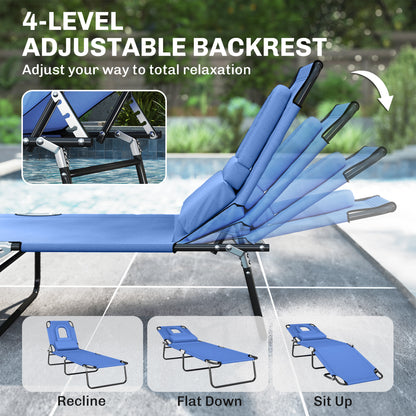 Folding Sun Lounger with Face Hole, 4-Position Adjustable Backrest Garden Recliner Chair Sunbed, Outdoor Lounge Chair