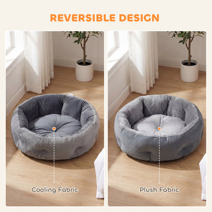Cat Bed, Reversible Dog Pet Bed for Indoor Cats and Small Dogs, Round Bed with Supportive Bolster, Dark Grey
