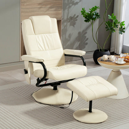 Swivel Recliner Chair and Footstool, Faux Leather Massage Recliner Armchair with Remote Control and Round Wrapped Base