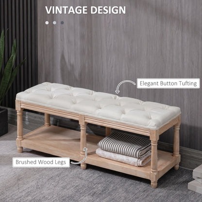 2-Tier Bed End Bench, Vintage Stool, Wooden Window Seat with Storage Shelf
