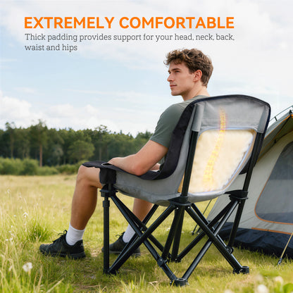 Portable Padded Camping Chair, with Bag - Black/Grey