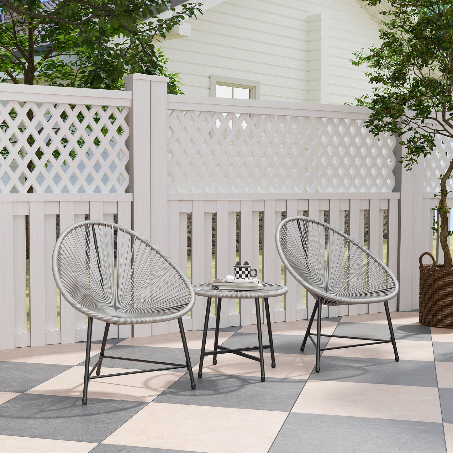 3 Pieces Rattan Bistro Set, Garden Bistro Set with Acapulco Chairs and Glass Top Table