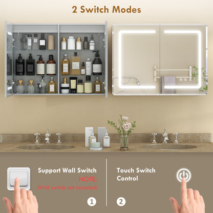 Mirrored Bathroom Cabinet with LED Lights, 60 x 80 cm Bathroom Mirror Cabinet with Anti-Fog, 3 Colour Dimmable Lighting