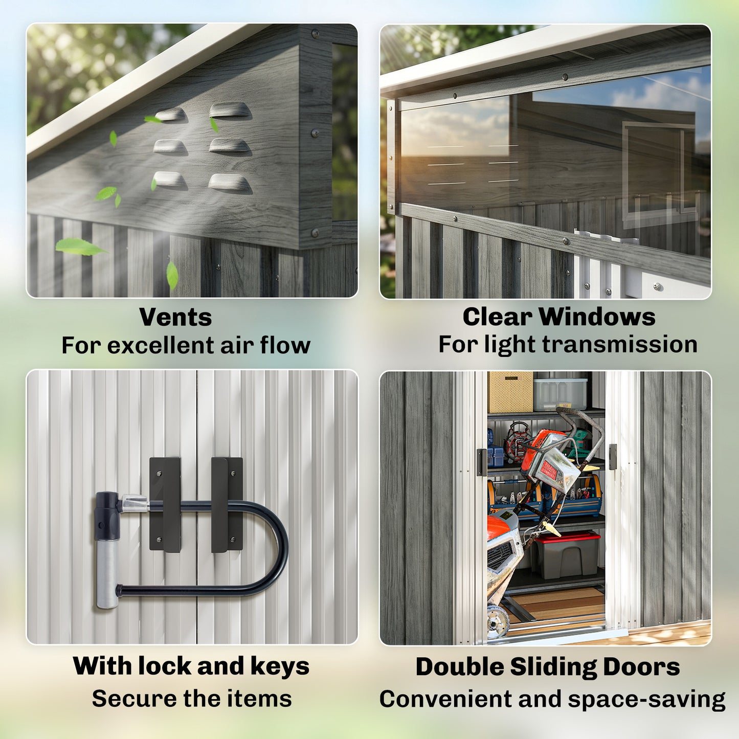 6.5 x 4FT Galvanised Metal Shed with Foundation Kit, Lockable Tool Garden Shed with Double Sliding Doors, Vents