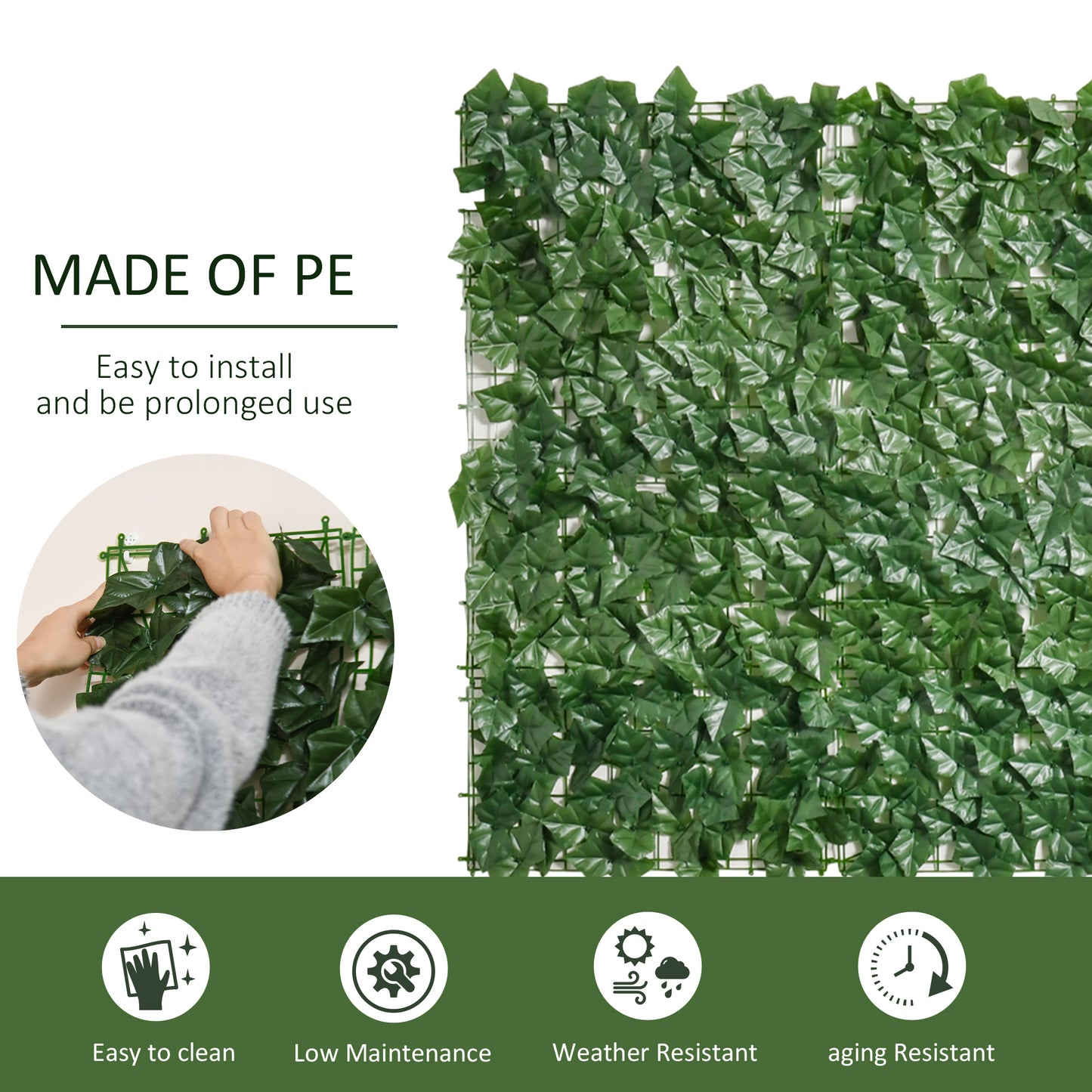 1-Piece Artificial Leaf Hedge Screen Privacy Fence Panel for Garden Outdoor Indoor Decor, Dark Green, 3M x 1M
