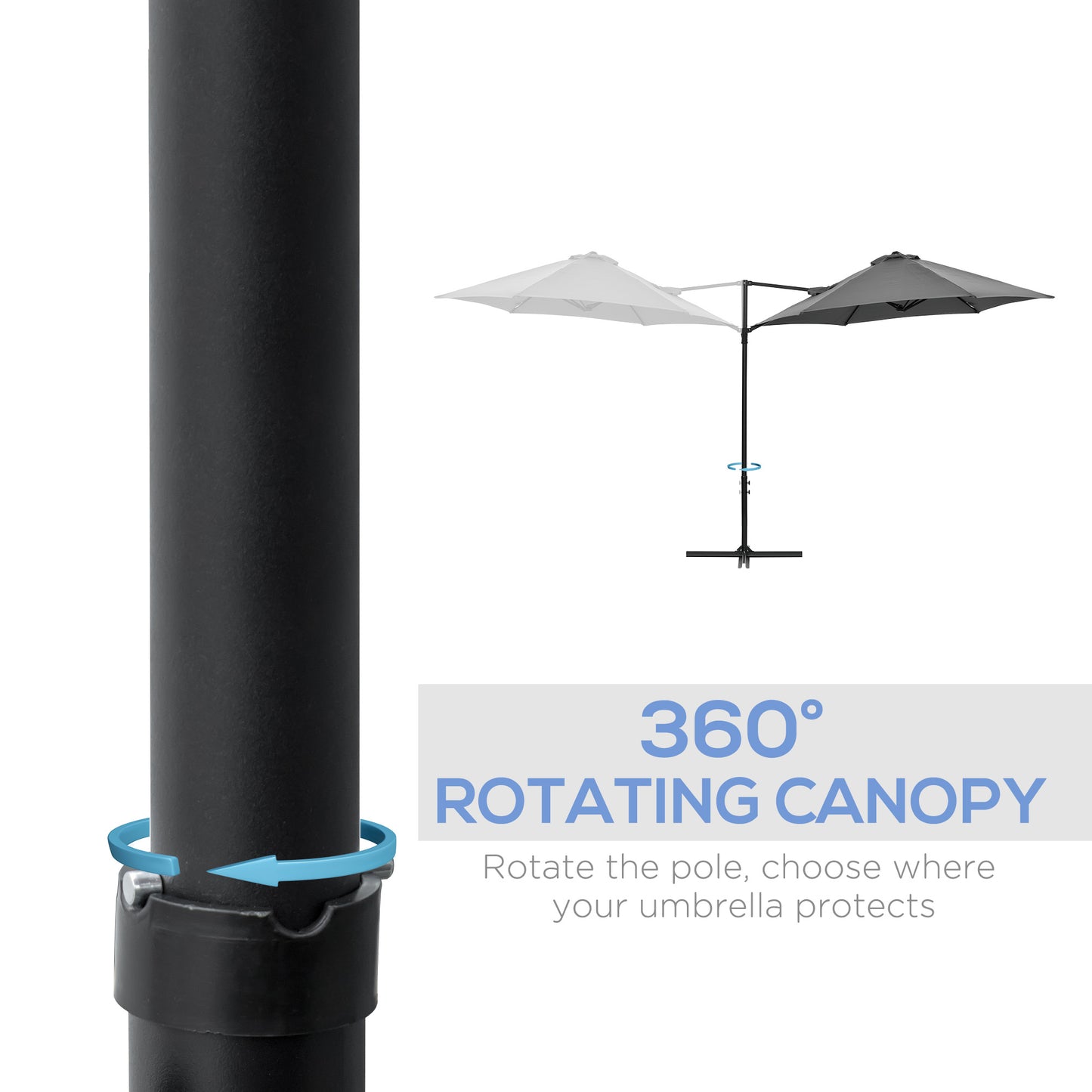 2.5M Garden Cantilever Parasol, Offset Roma Patio Umbrella Hanging Sun Shade Canopy Shelter