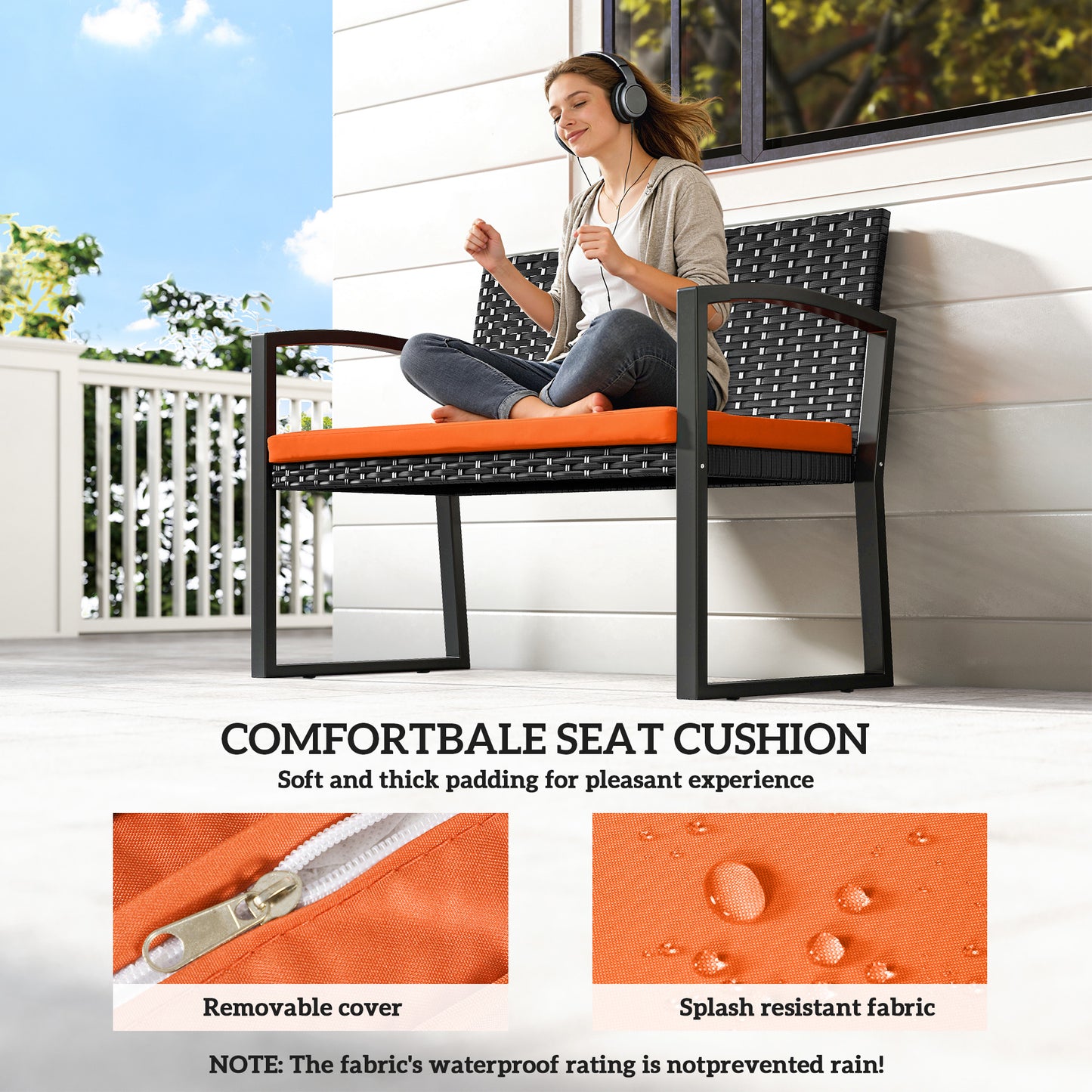 Two-Seater Rattan Garden Bench - Orange