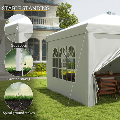 3 x 6 m Garden Pop Up Gazebo, Wedding Party Tent Marquee, Water Resistant Awning Canopy with Sidewalls, Windows, Carry Bag