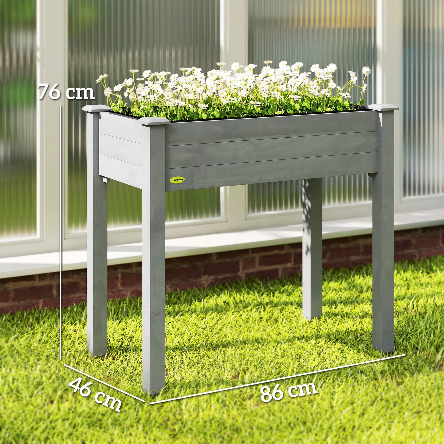 Raised Bed for Garden, Wooden Elevated Planter Box with Bed Liner, for Flower Vegetable Herb, Dark Grey