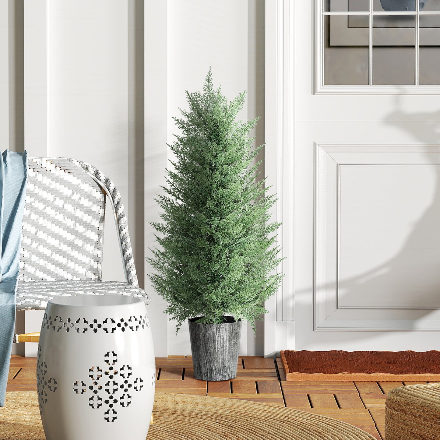90cm Artificial Cypress Trees Set of 2, UV Resistant Artificial Plants with Decorative Pot