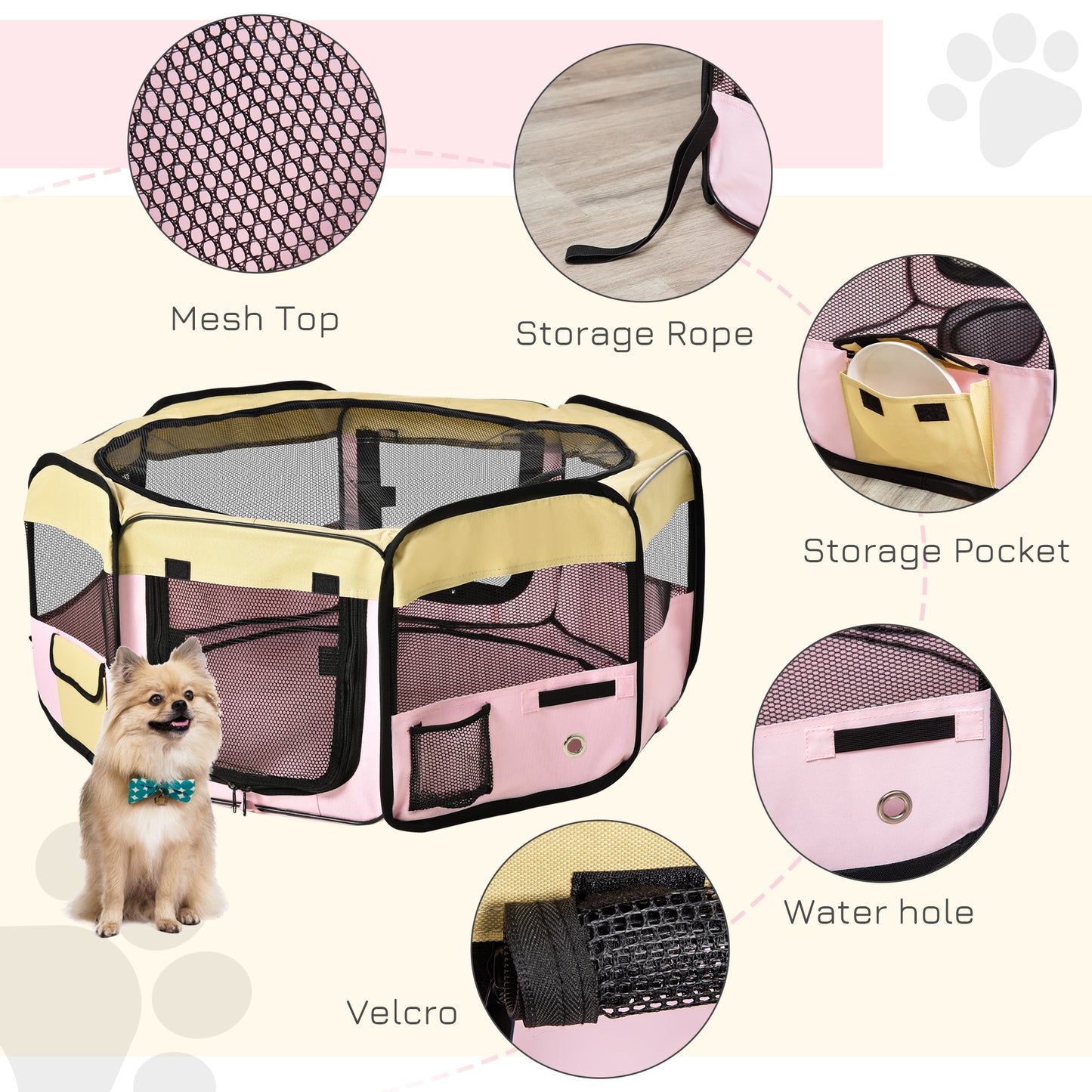 600D Oxford Soft Fabric Kennel, Pet Whelping Box Lightweight Dog Cat Puppy Playpen Rabbit Guinea Pig Foldable Portable Play P