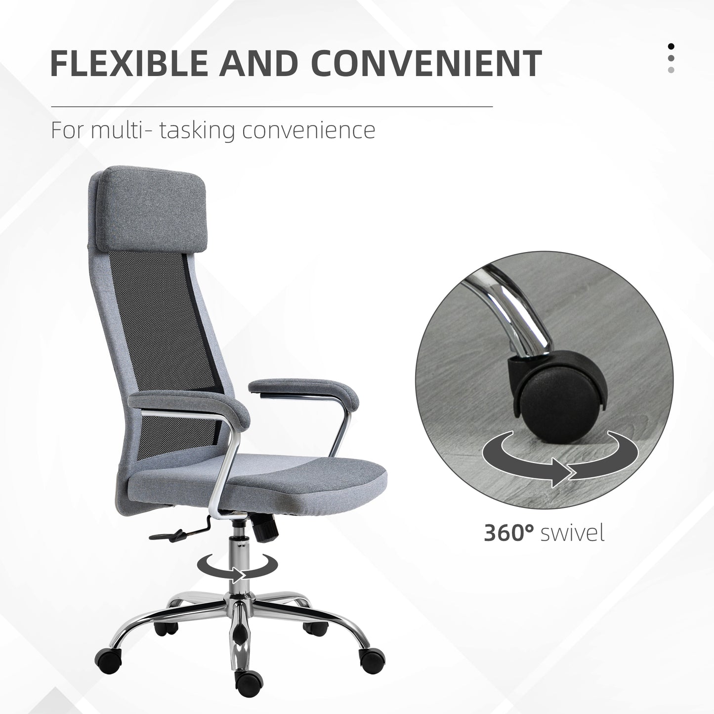 Office Chair, Ergonomic Desk Chair, High Back Computer Chair with Adjustable Height, Swivel Rolling Wheels