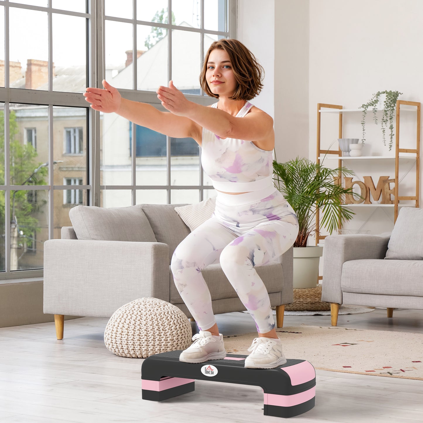 Aerobic Step with 3-Level Adjustable Heights for Home, Office Exercise, Black and Pink