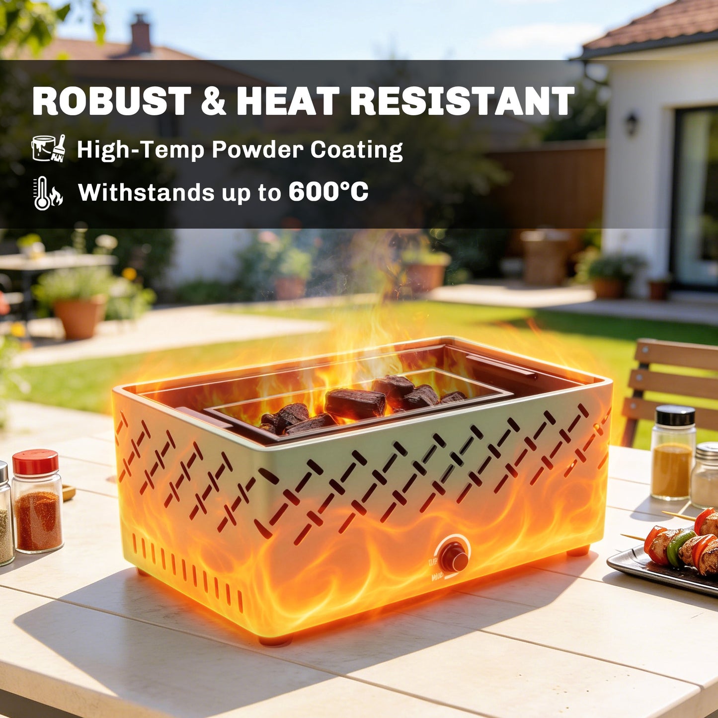 Portable Charcoal BBQ Grill, Battery Powered Barbecue Grill with Built-in Fan for Camping Picnic, Light Green