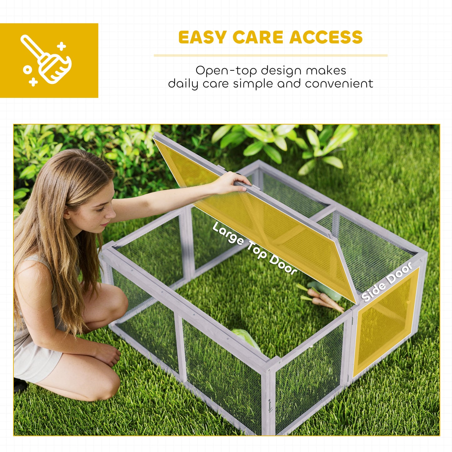 Rabbit Hutch Outdoor, Foldable Guinea Pig House with Openable Top, for 3 Bunnies, Ducks, Chickens, 110 x 105 x 50 cm