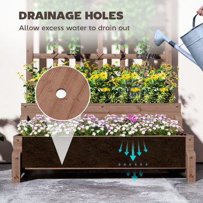 2-Tier Raised Garden Bed with Trellis, Wooden Elevated Planter Box with Drainage Holes