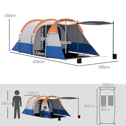 Two Man Two-Room Tent, with Porch and Accessories - Orange